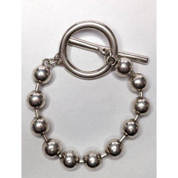 Uno De 50 Silver Tone Ball Bead Chain Toggle Bracelet 8" Long 3/8" Wide ~ Large - Picture 3 of 5